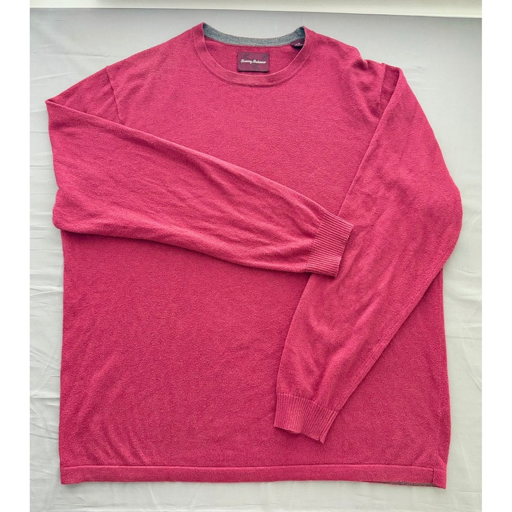 Tommy Bahama Mens Large Raspberry Pink Cotton Cashmere Blend Crewneck Sweater